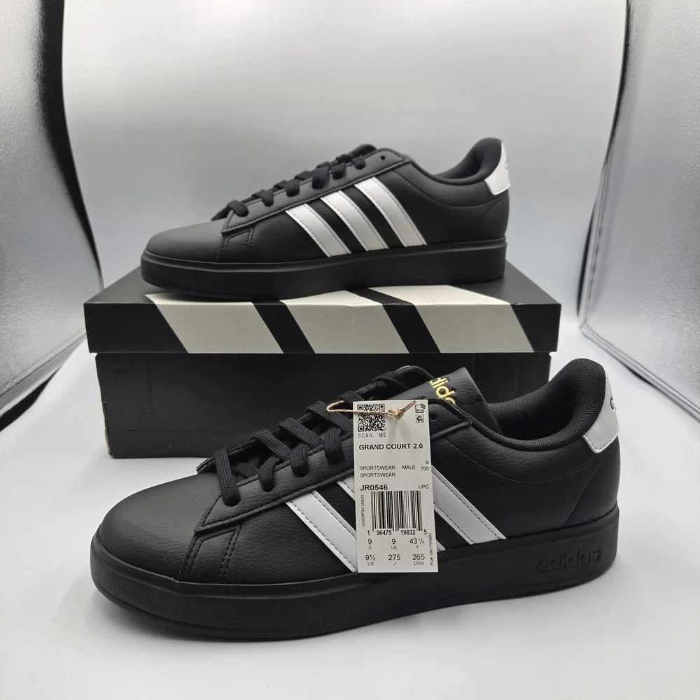 Adidas Grand Court 2.0 Men's Sneakers Black White Cloudfoam Comfort Size 9.5 NWT